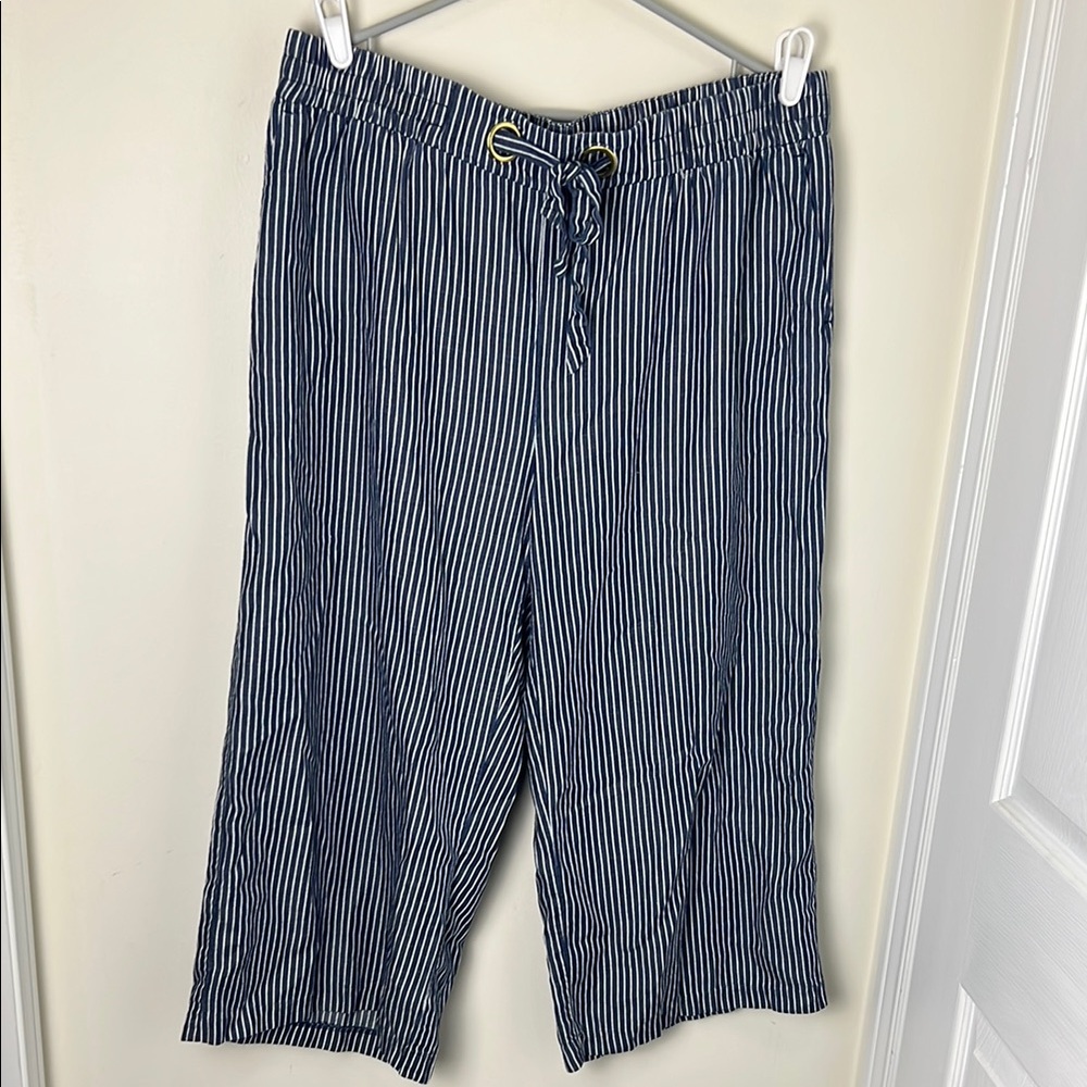 Michael Kors Striped Poplin Wide-Leg Capris Pockets Pants Size XL
